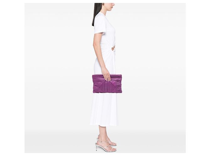 Clutch in nappa plissettata viola Prada Porpora - vista 6
