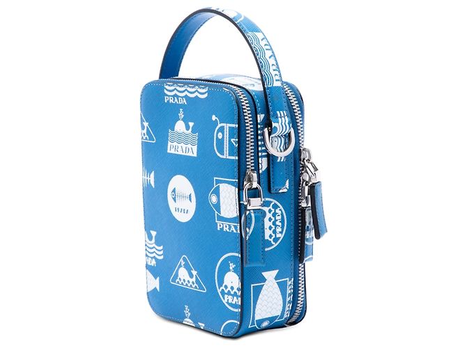 Borsa a tracolla verticale Blue Prada Saffiano Whale Brique - vista 2