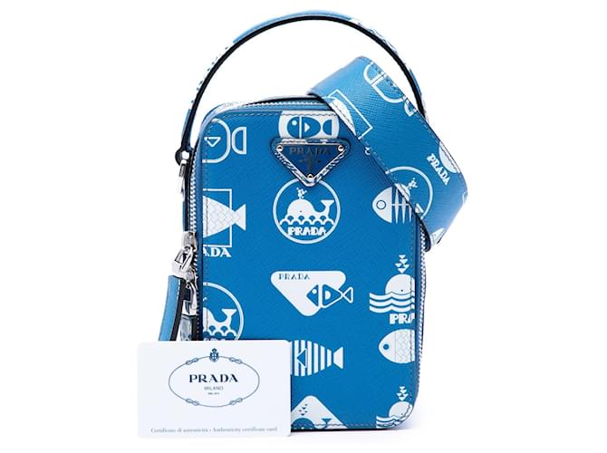 Borsa a tracolla verticale Blue Prada Saffiano Whale Brique - vista 7