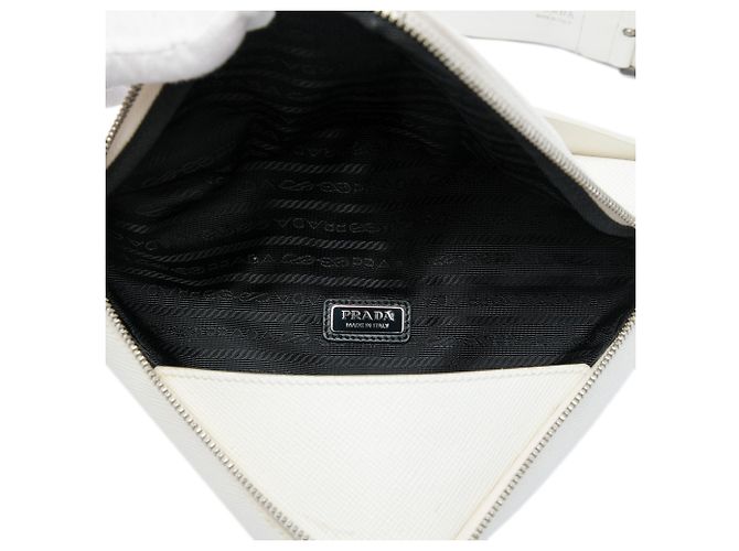 Borsa a tracolla convertibile Prada Saffiano Cuir Triangle bianca Bianco - vista 4