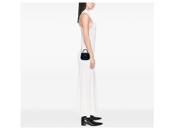 Borsa da notte Gucci Mini Satin Bamboo blu - vista 6