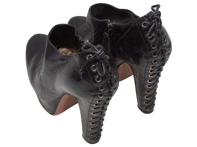 Alaïa Black Alaia Heeled Leather Platform Booties Size 37.5 - view 3