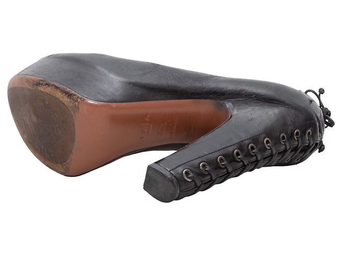 Alaïa Black Alaia Heeled Leather Platform Booties Size 37.5 - view 5
