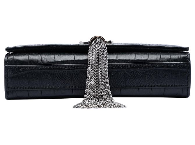 Borsa a tracolla Kate con nappa con stampa coccodrillo nera Saint Laurent Small Nero - vista 3