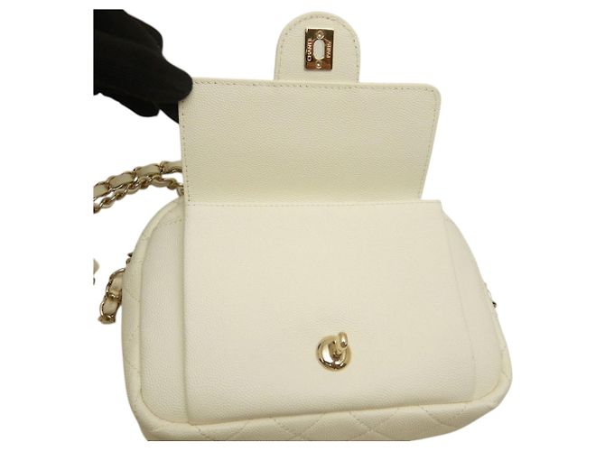 Camera Bolsa de câmera Chanel CC Quilted Caviar branca Branco - vista 10