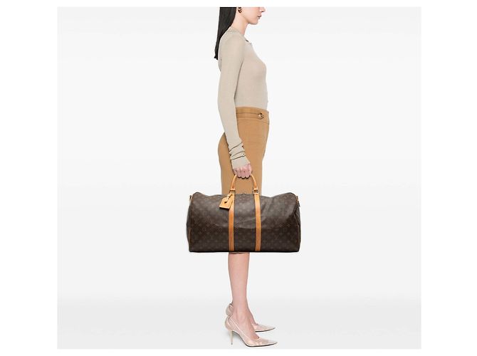 Borsa da viaggio marrone Louis Vuitton Monogram Keepall Bandouliere 55 - vista 7