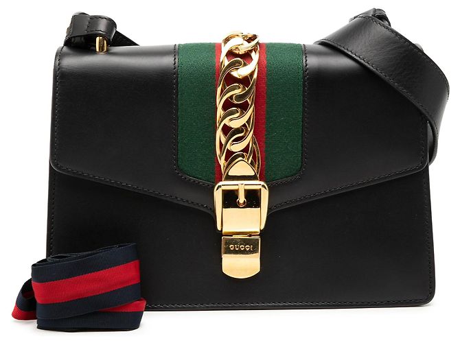 Sac à main Sylvie en cuir de veau Small Web noir Gucci - vue 8