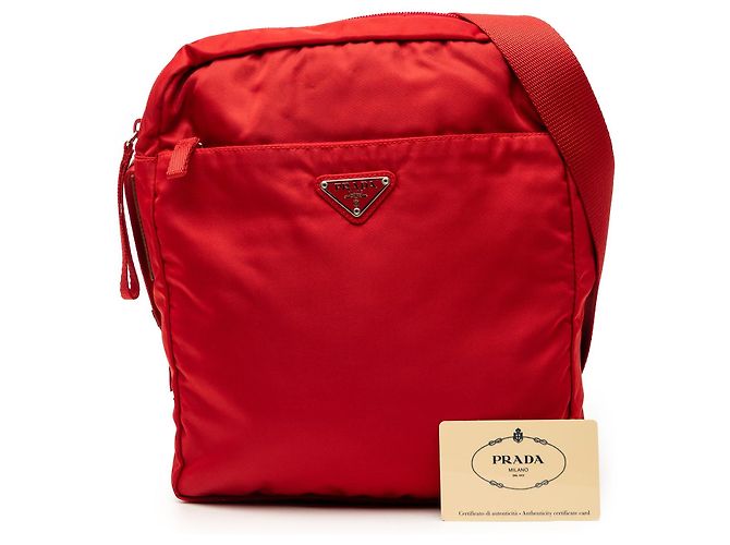 Borsa a tracolla Prada Tessuto con zip rossa Rosso - vista 7