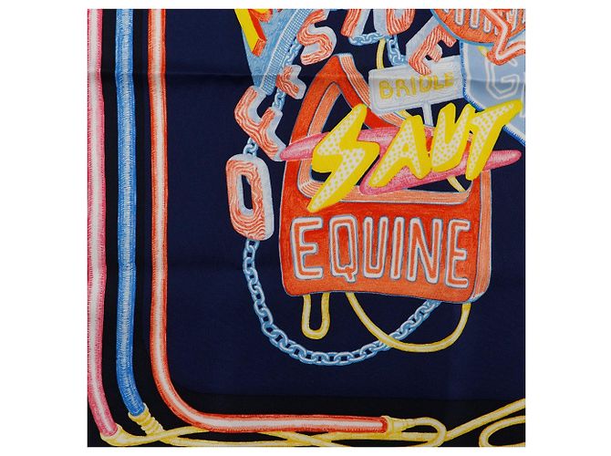 Sciarpa in seta Hermès Gavroche Chevaloscope Neon Pointille Blu 45 Scarves - vista 5