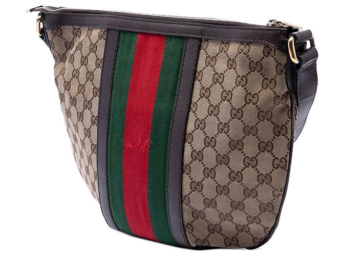 Borsa a tracolla mezza luna Gucci Medium GG Canvas Web beige - vista 2