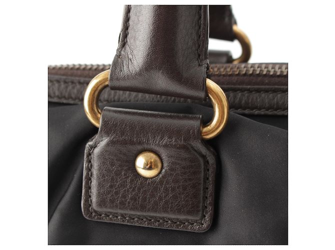 Borsa Satchel Prada Tessuto Canapa Logo nera Nero - vista 14