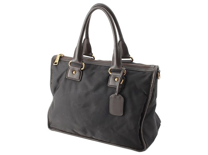 Borsa Satchel Prada Tessuto Canapa Logo nera Nero - vista 2
