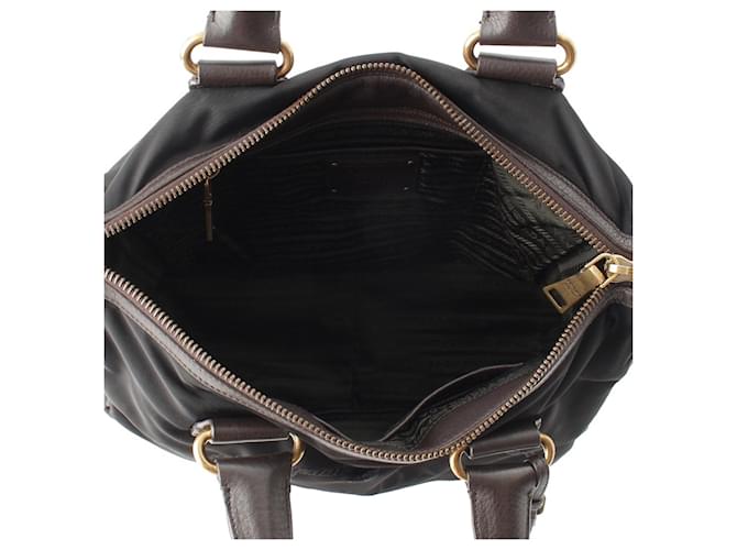 Borsa Satchel Prada Tessuto Canapa Logo nera Nero - vista 6