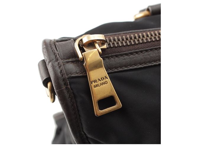 Borsa Satchel Prada Tessuto Canapa Logo nera Nero - vista 8