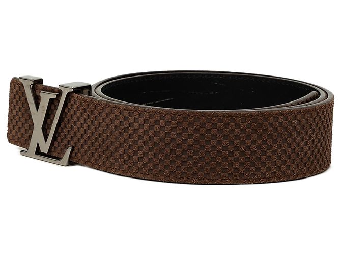 Cinturón reversible Louis Vuitton Mini Damier Suede Initiales marrón Castaño - vista 2