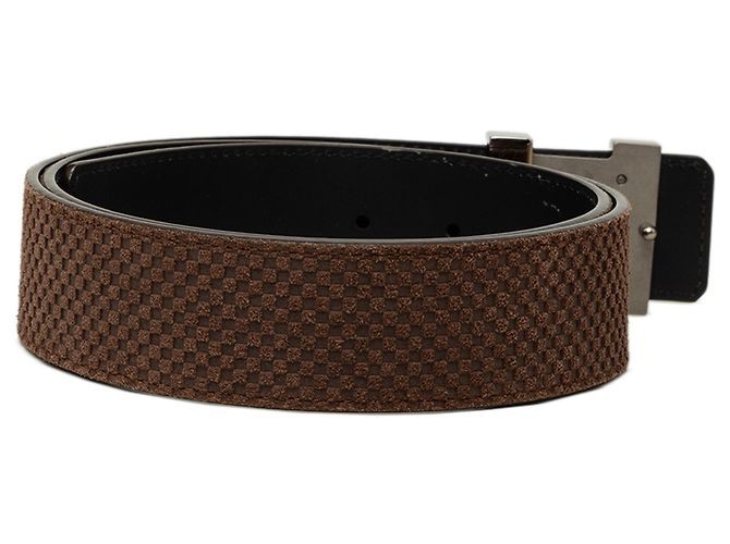 Cinturón reversible Louis Vuitton Mini Damier Suede Initiales marrón Castaño - vista 3