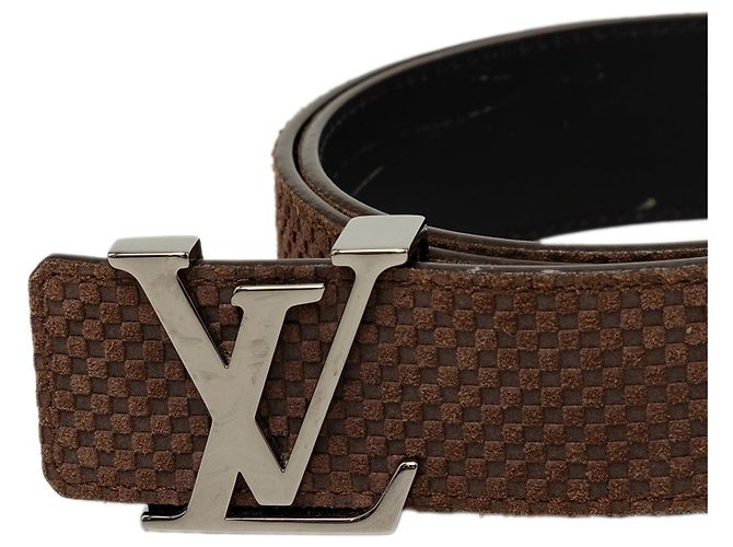 Cinturón reversible Louis Vuitton Mini Damier Suede Initiales marrón Castaño - vista 5