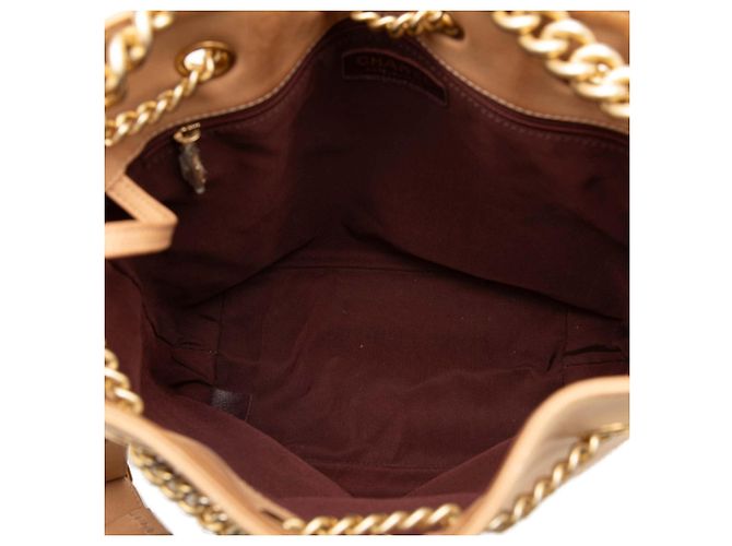 Chanel Borsa a secchiello On My Shoulder in pelle di vitello trapuntata Large CC beige - vista 4