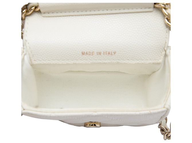 Clutch Chanel Mini Caviar Trapuntata Bianca con Tracolla a Catena Bianco - vista 4