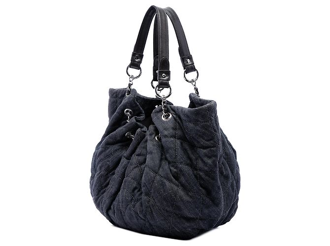 Borsa Tote Blue Chanel Large Quilted Denim Stretch Spirit - vista 2