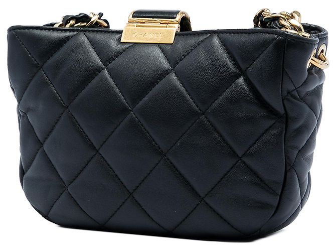 Borsa Hobo Chanel CC in agnello trapuntato nero con catena - vista 2