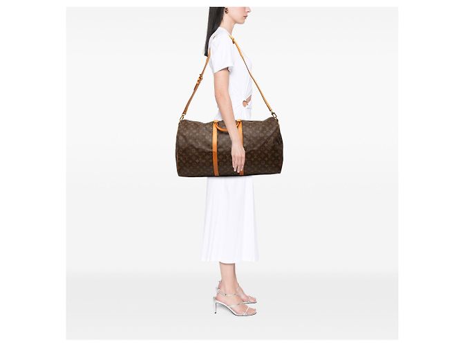 Borsa da viaggio marrone Louis Vuitton Monogram Keepall Bandouliere 60 - vista 9