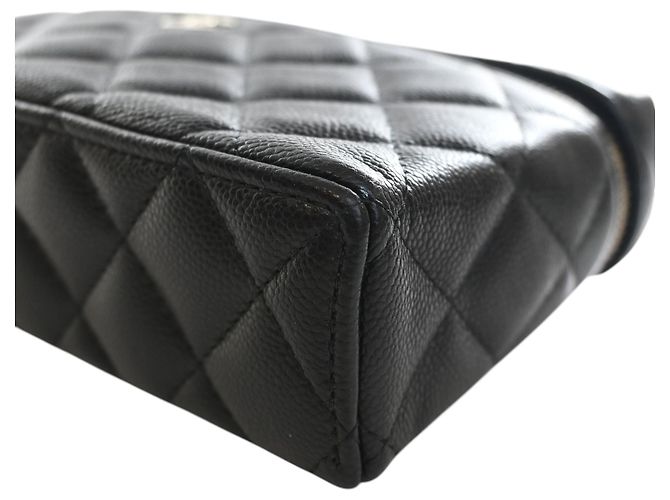 Mini Vanity Case Chanel Black CC Quilted Caviar Slim con borsa a tracolla con catena Nero - vista 11