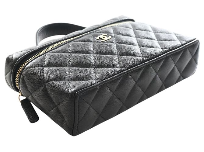 Mini Vanity Case Chanel Black CC Quilted Caviar Slim con borsa a tracolla con catena Nero - vista 12