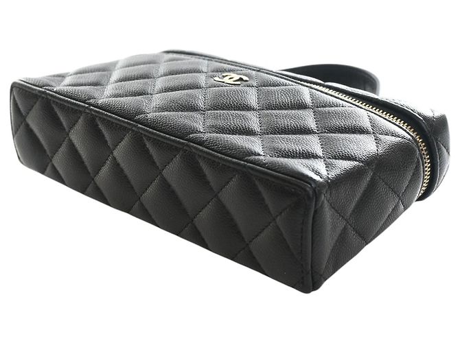 Mini Vanity Case Chanel Black CC Quilted Caviar Slim con borsa a tracolla con catena Nero - vista 13