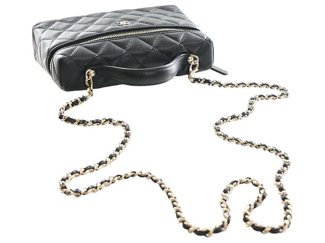 Mini Vanity Case Chanel Black CC Quilted Caviar Slim con borsa a tracolla con catena Nero - vista 14