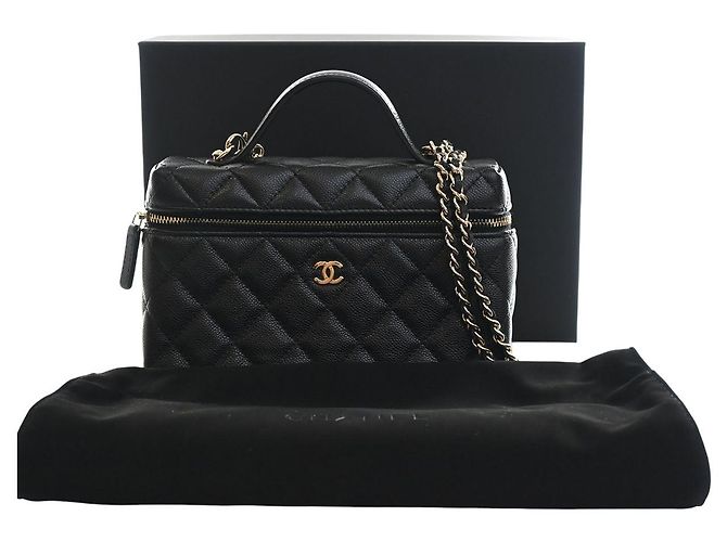 Mini Vanity Case Chanel Black CC Quilted Caviar Slim con borsa a tracolla con catena Nero - vista 15