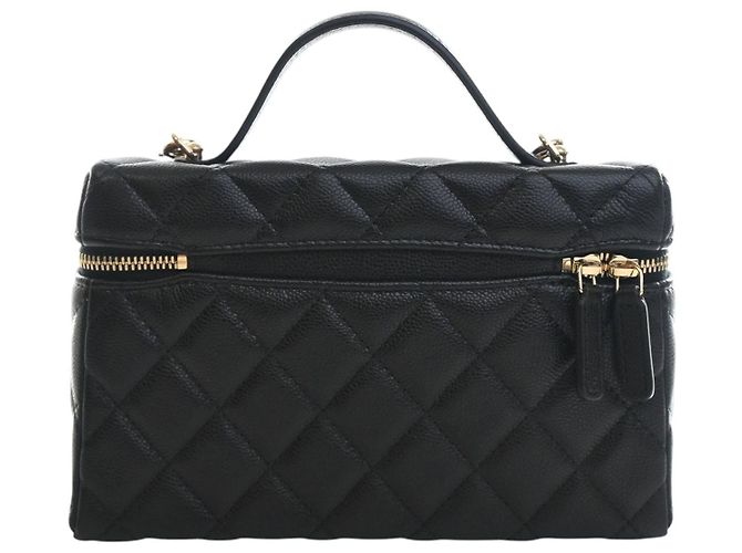 Mini Vanity Case Chanel Black CC Quilted Caviar Slim con borsa a tracolla con catena Nero - vista 2