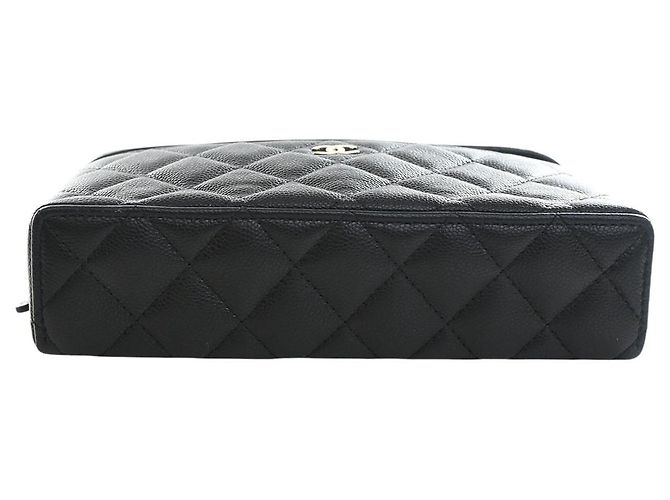 Mini Vanity Case Chanel Black CC Quilted Caviar Slim con borsa a tracolla con catena Nero - vista 3