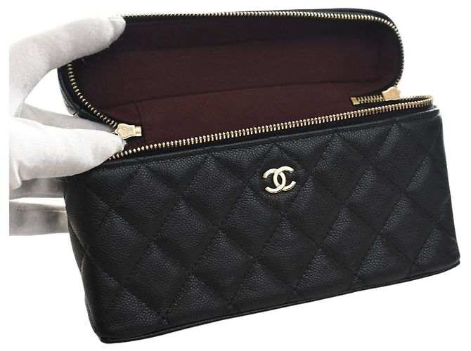 Mini Vanity Case Chanel Black CC Quilted Caviar Slim con borsa a tracolla con catena Nero - vista 6