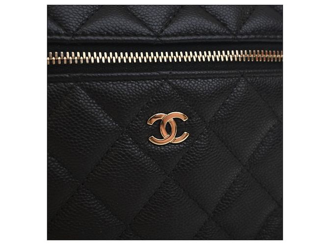 Mini Vanity Case Chanel Black CC Quilted Caviar Slim con borsa a tracolla con catena Nero - vista 7