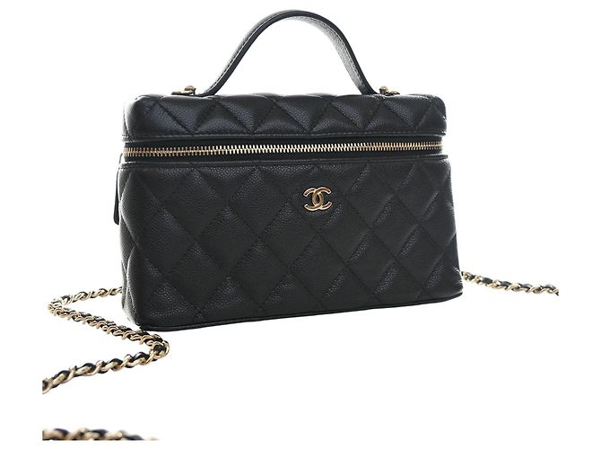Mini Vanity Case Chanel Black CC Quilted Caviar Slim con borsa a tracolla con catena Nero - vista 8