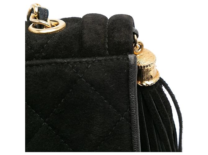 Borsa a tracolla Chanel in scamosciato trapuntato con nappa nera Nero - vista 10