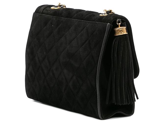 Borsa a tracolla Chanel in scamosciato trapuntato con nappa nera Nero - vista 2