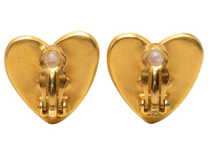 Orecchini a cerchio a cuore Chanel CC placcati oro D'oro - vista 2