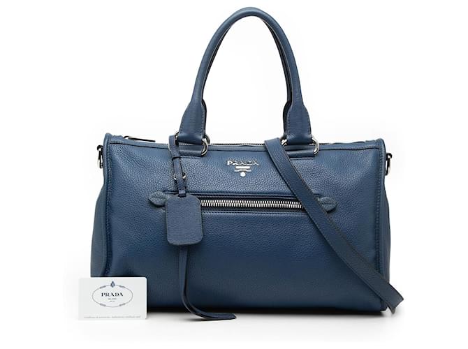 Borsa blu Prada Vitello Phenix Zip Top Satchel - vista 6