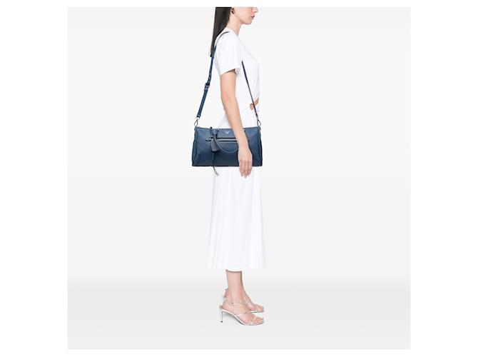 Borsa blu Prada Vitello Phenix Zip Top Satchel - vista 7
