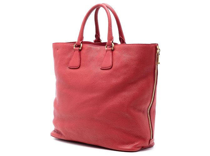 Borsa Shopper Tote Satchel Prada Vitello Daino rossa con zip laterale Rosso - vista 2