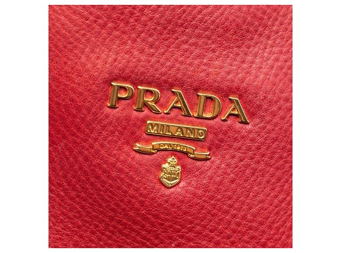 Borsa Shopper Tote Satchel Prada Vitello Daino rossa con zip laterale Rosso - vista 5