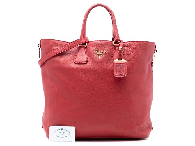 Borsa Shopper Tote Satchel Prada Vitello Daino rossa con zip laterale Rosso - vista 7