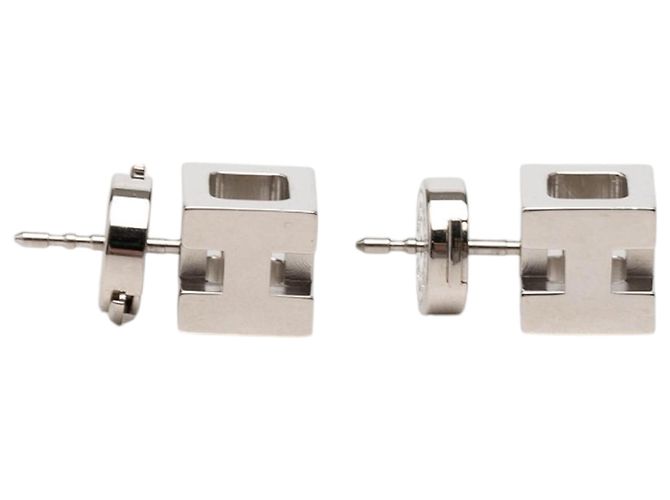 Pendientes Cage dH Cube Push Back en plata con baño de paladio Hermès - vista 4