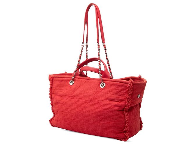 Borsa Tote e Borsa a mano Chanel Medium CC Quilted Canvas Double Face Deauville rossa Rosso - vista 2