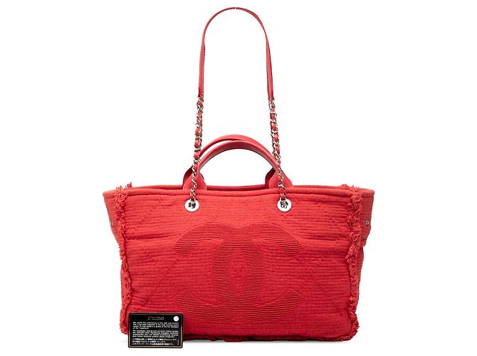 Borsa Tote e Borsa a mano Chanel Medium CC Quilted Canvas Double Face Deauville rossa Rosso - vista 7
