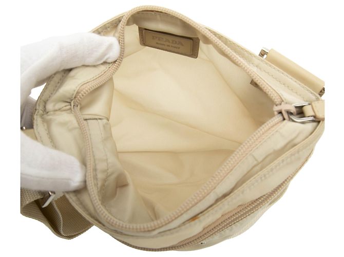Borsa a tracolla Tessuto Prada con zip beige - vista 4