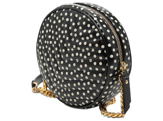 Saint Laurent Black Chevron Kalbsleder Polka Dot Round Vinyle Camera Bag Schwarz - Ansicht 2