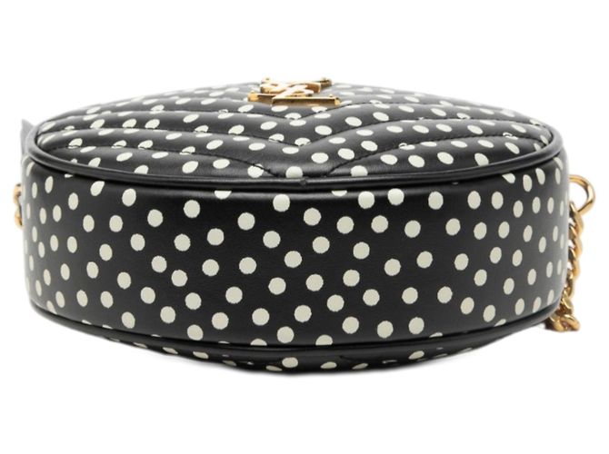 Saint Laurent Black Chevron Kalbsleder Polka Dot Round Vinyle Camera Bag Schwarz - Ansicht 3